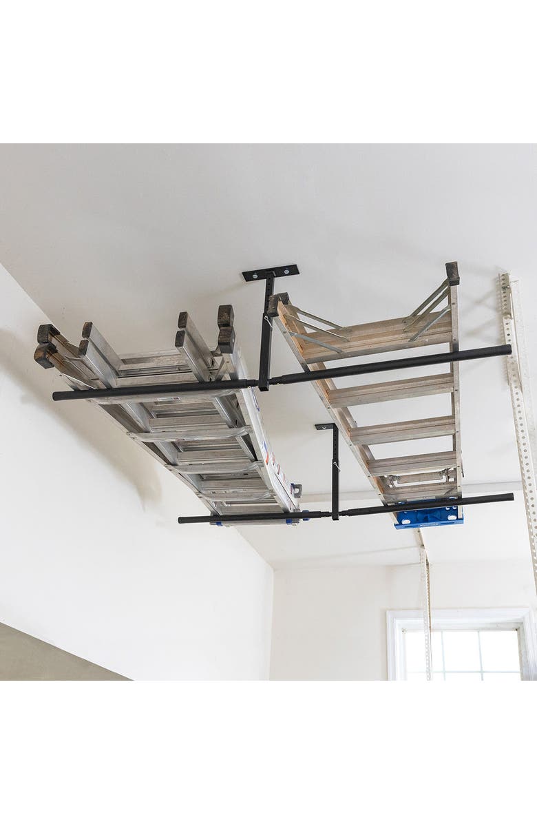 StoreYour Hi-Port 2 -Ladder Adjustable Ceiling Storage Rack -Double -Holds 150 lbs, Main, color, Black