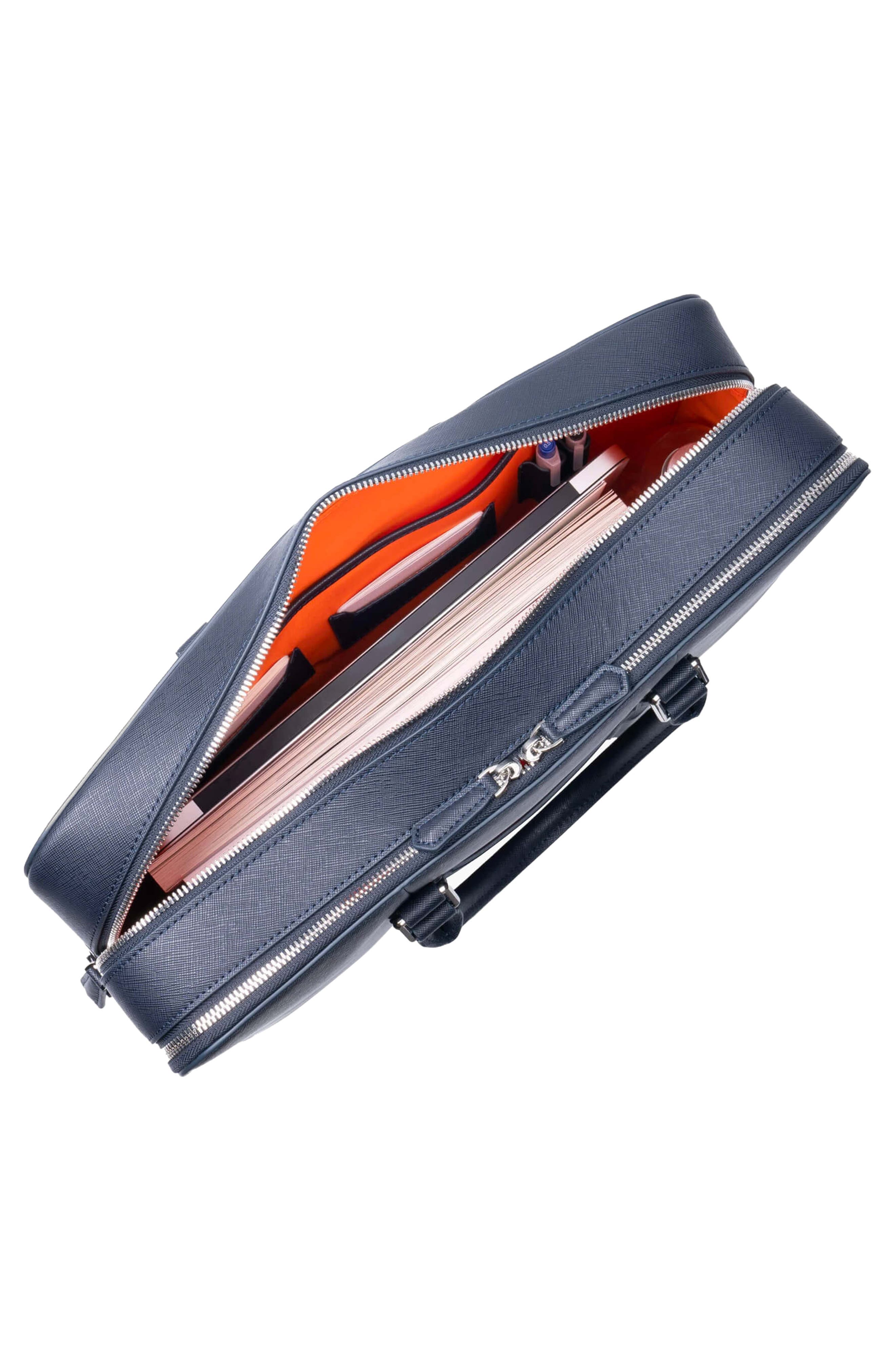 Manhattan Double Zip Leather Briefcase, Alternate, color, NAVY