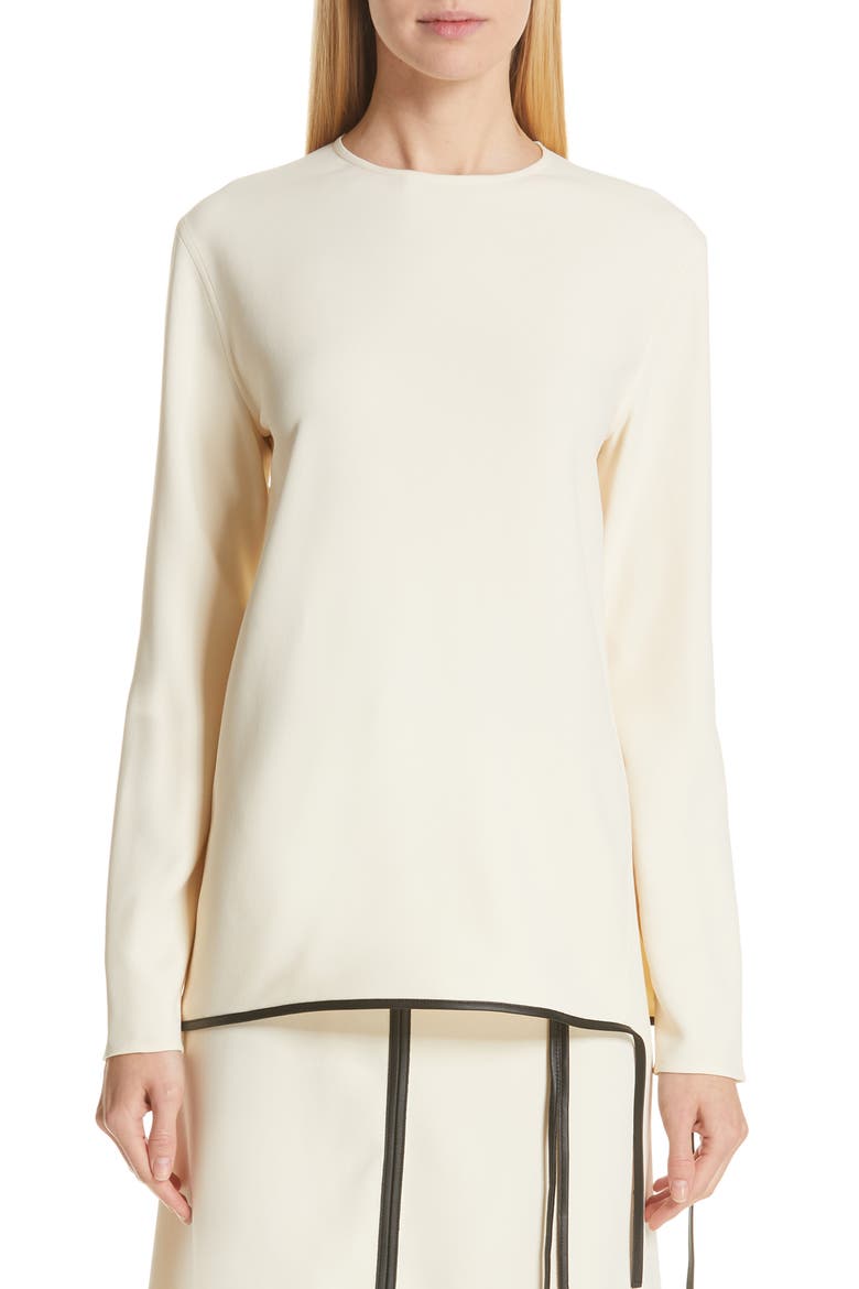 Leather Trim Top, Main, color, MILK/ BLACK
