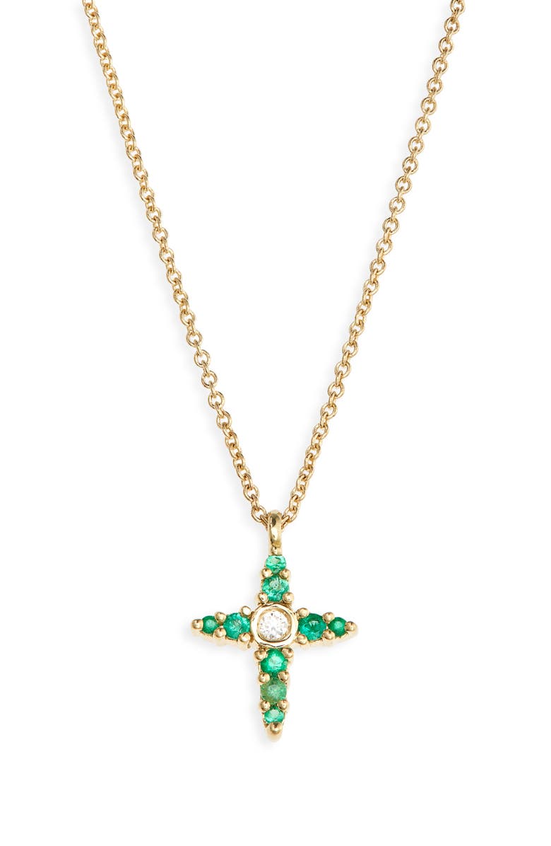 Bony Levy El Mar Emerald & Diamond Cross Pendant Necklace, Main, color, 