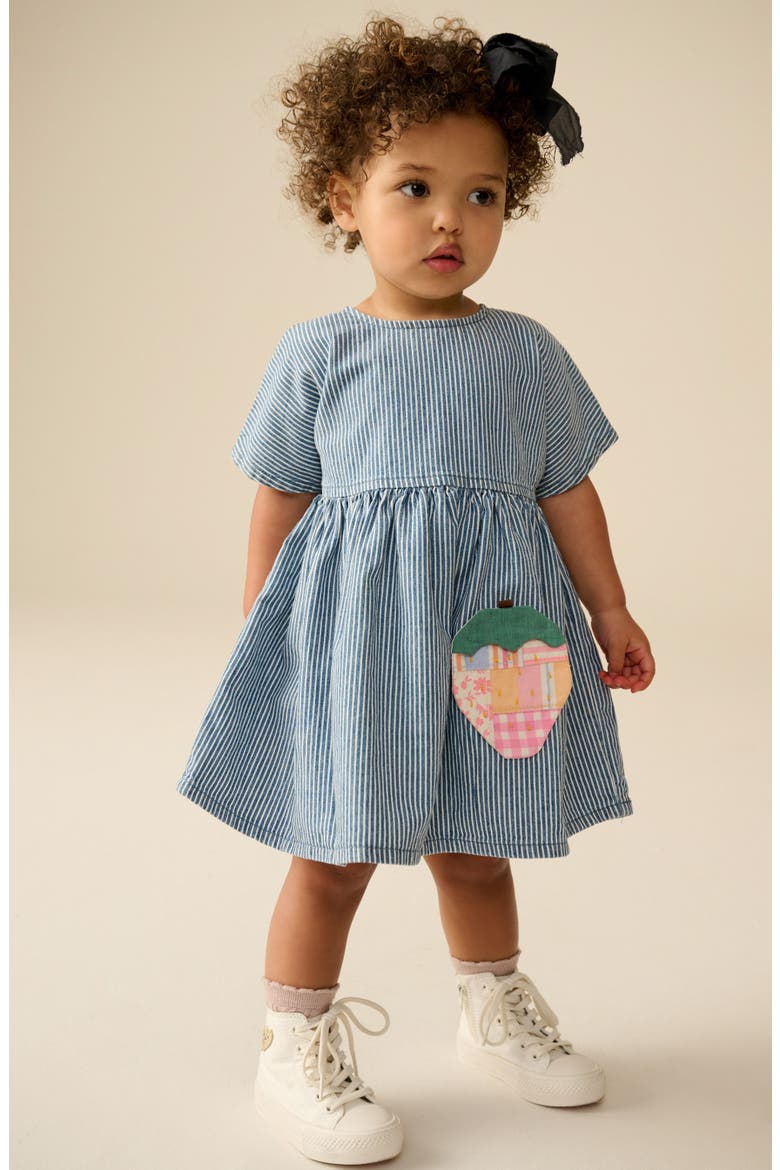 Kids' Strawberry Patch Stripe Denim Dress, Alternate, color, BLUE