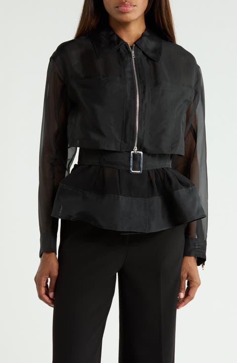 Double Layered Belted Silk Organza Jacket