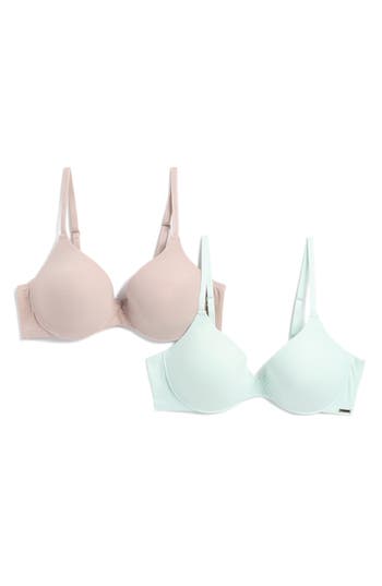 Dkny 2-pack Assorted Logo Band T-shirt Bras In Green/beige