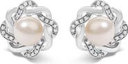 Haus of Brilliance Sterling Silver Pearl and 1/10 Cttw Diamond Floral Twist Stud Earrings