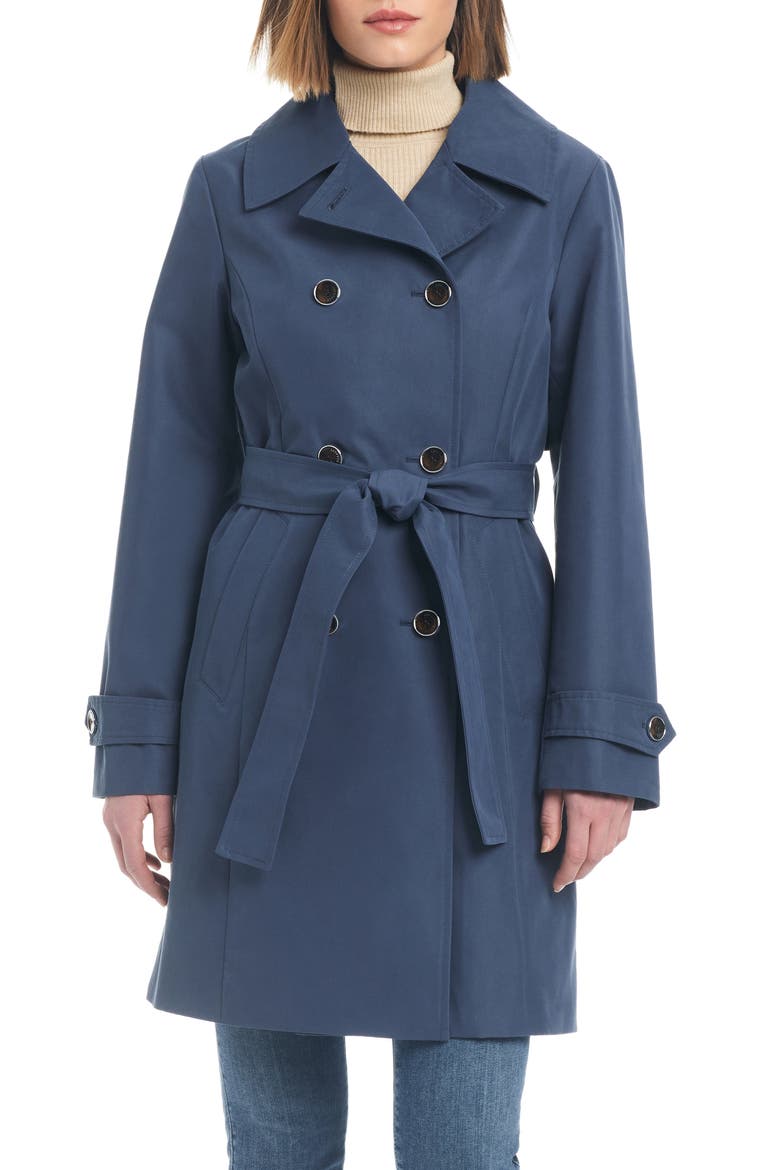 Double Breasted Trench Coat, Main, color, DUSTY DENIM