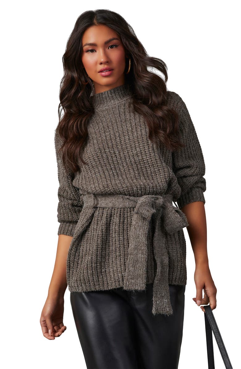 VICI Collection Wixson Rib Belted Mock Neck Sweater, Alternate, color, 