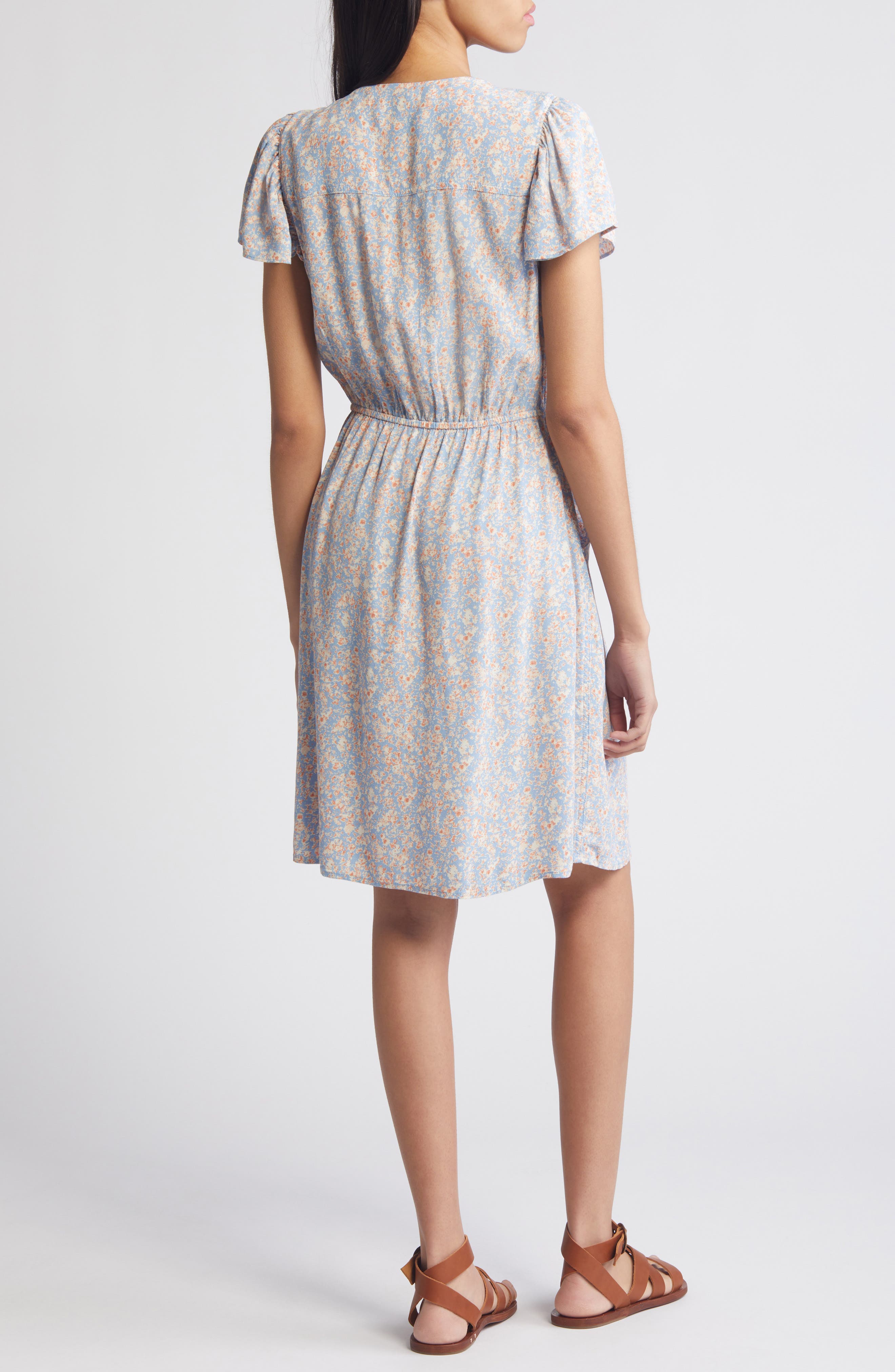 Treasure & Bond Floral Flutter Sleeve Button-Up Dress (Women ...