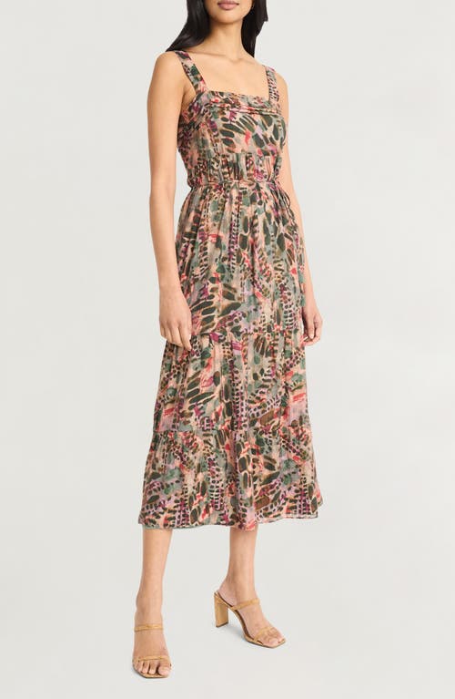 The Good Journey Cypress Stripes Midi Sundress In Brown/wine/coral