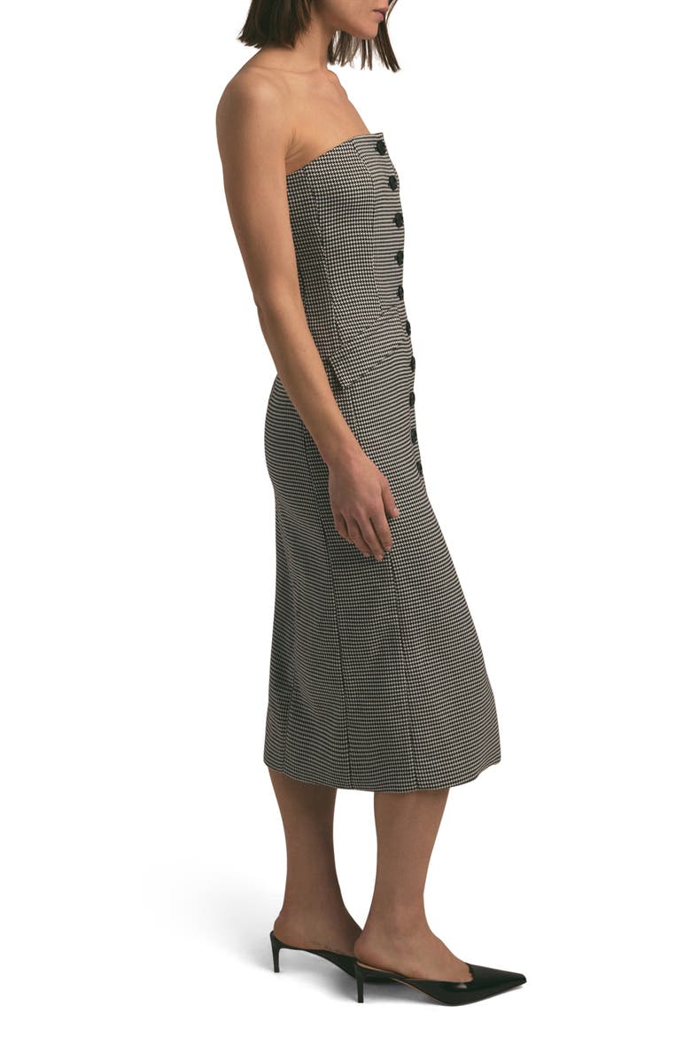 The Phoebe Strapless Midi Dress, Alternate, color, MICRO BW HOUNDSTOOTH