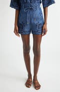 Zimmermann Aster Paisley Embroidered Denim Shorts
