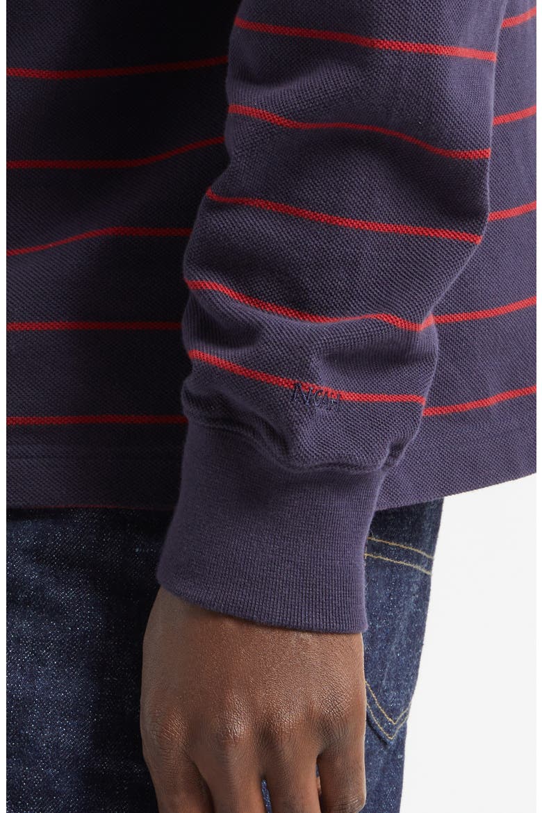 Stripe Long Sleeve Cotton Piqué Polo, Alternate, color, NAVY/ RED