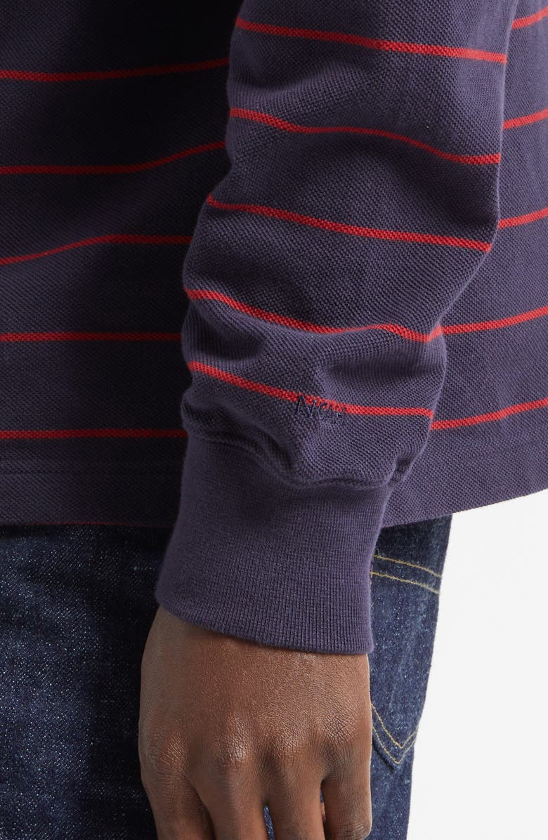 Noah Stripe Long Sleeve Cotton Piqué Polo, Alternate, color, Navy/ Red