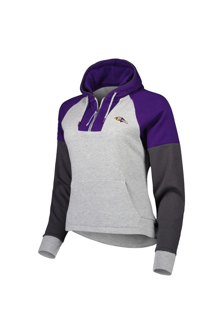 Women's Antigua  Heather Gray Baltimore Ravens Lightweight Jackpot Raglan Half-Zip Pullover Hoodie, Alternate, color, Heather Gray