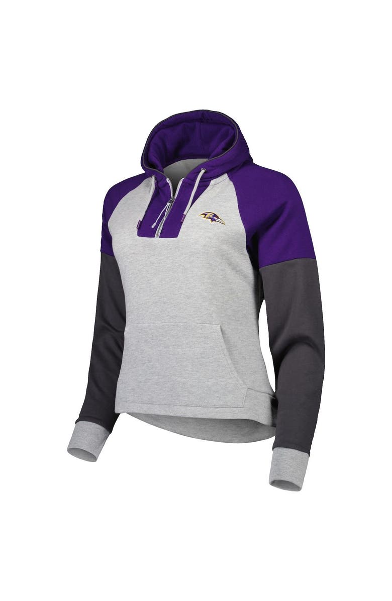 ANTIGUA Women's Antigua Heather Gray Baltimore Ravens Lightweight Jackpot Raglan Half-Zip Pullover Hoodie, Alternate, color,