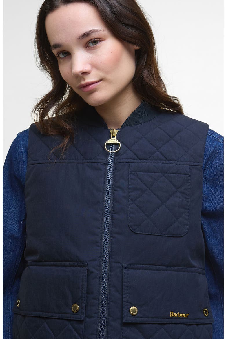 Theodora Quilt Trim Cotton & Nylon Vest, Alternate, color, DARK NAVY