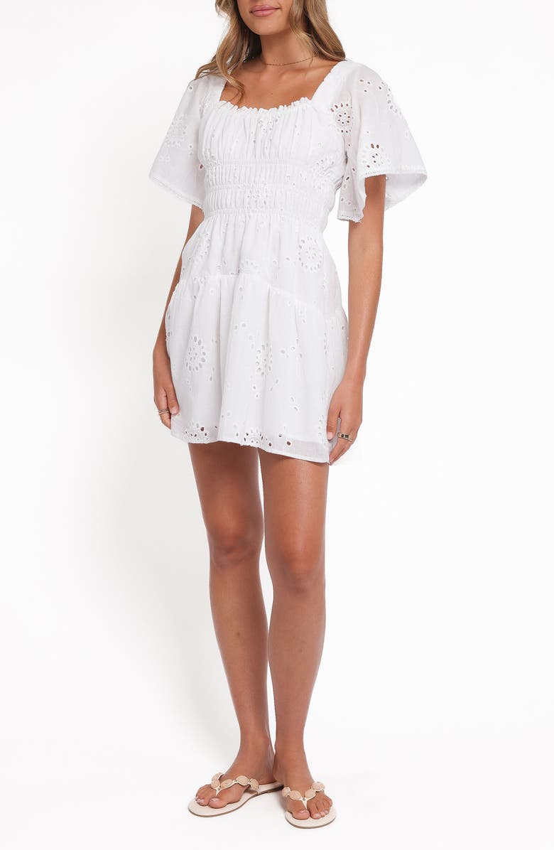 Petal & Pup Tierney Eyelet Cotton Minidress, Main, color, White