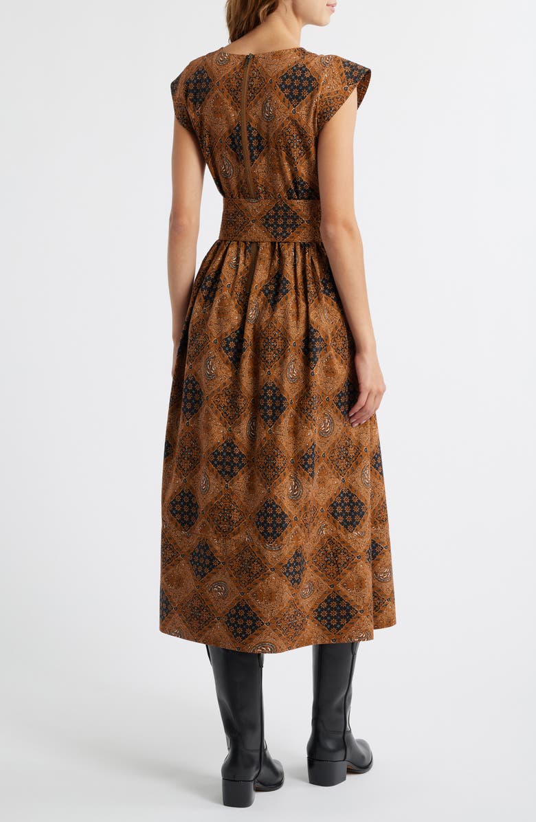THE GREAT. The Tulsa Tie Waist Midi Dress, Alternate, color, Geo Bandana Print