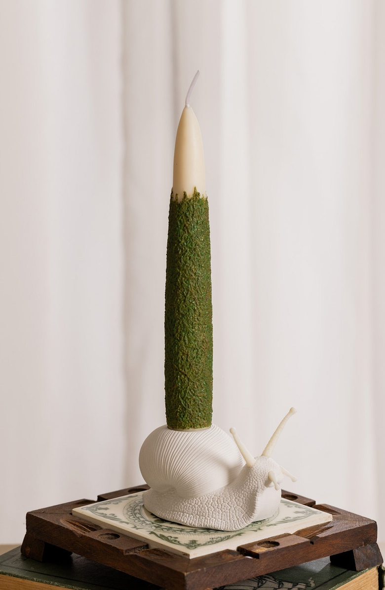 Southlake gifts Taper Scented Candle and Snail Candle Holder Set, Alternate, color, Off-White / Dark Green