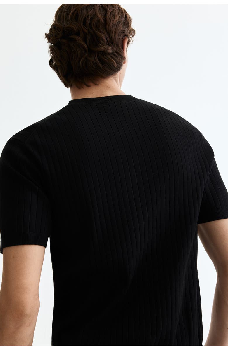 H&M Slim Fit Knitted T-shirt, Alternate, color, Black