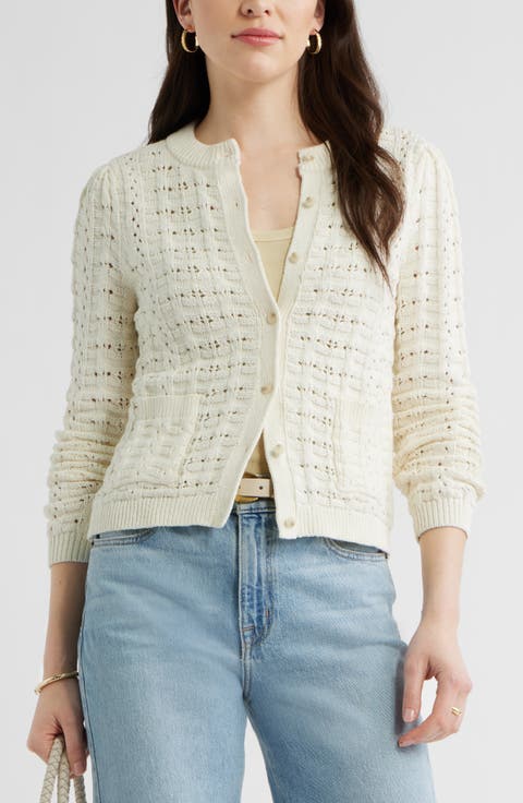 Pointelle Stitch Cotton Cardigan
