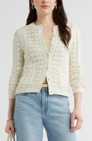 Caslon® Pointelle Stitch Cotton Cardigan