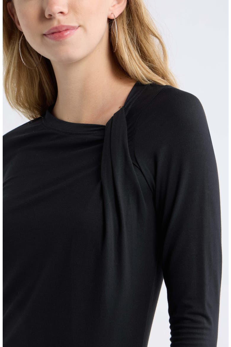 Twist Neck Long Sleeve Top, Alternate, color, BLACK