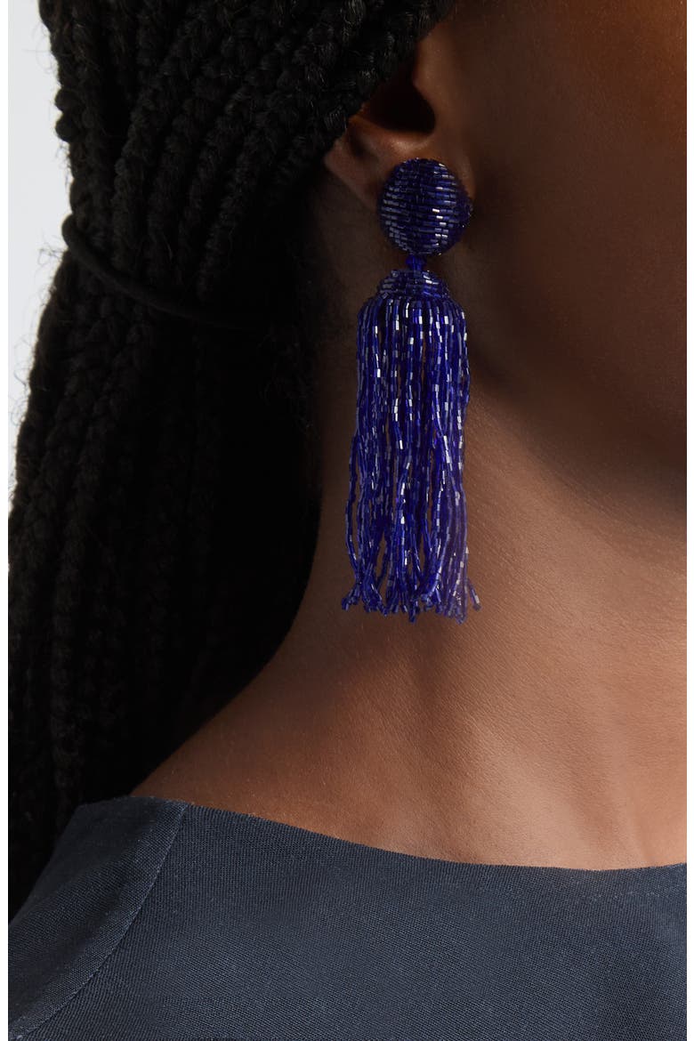 Beaded Tassel Drop Earrings, Alternate, color, NAVY