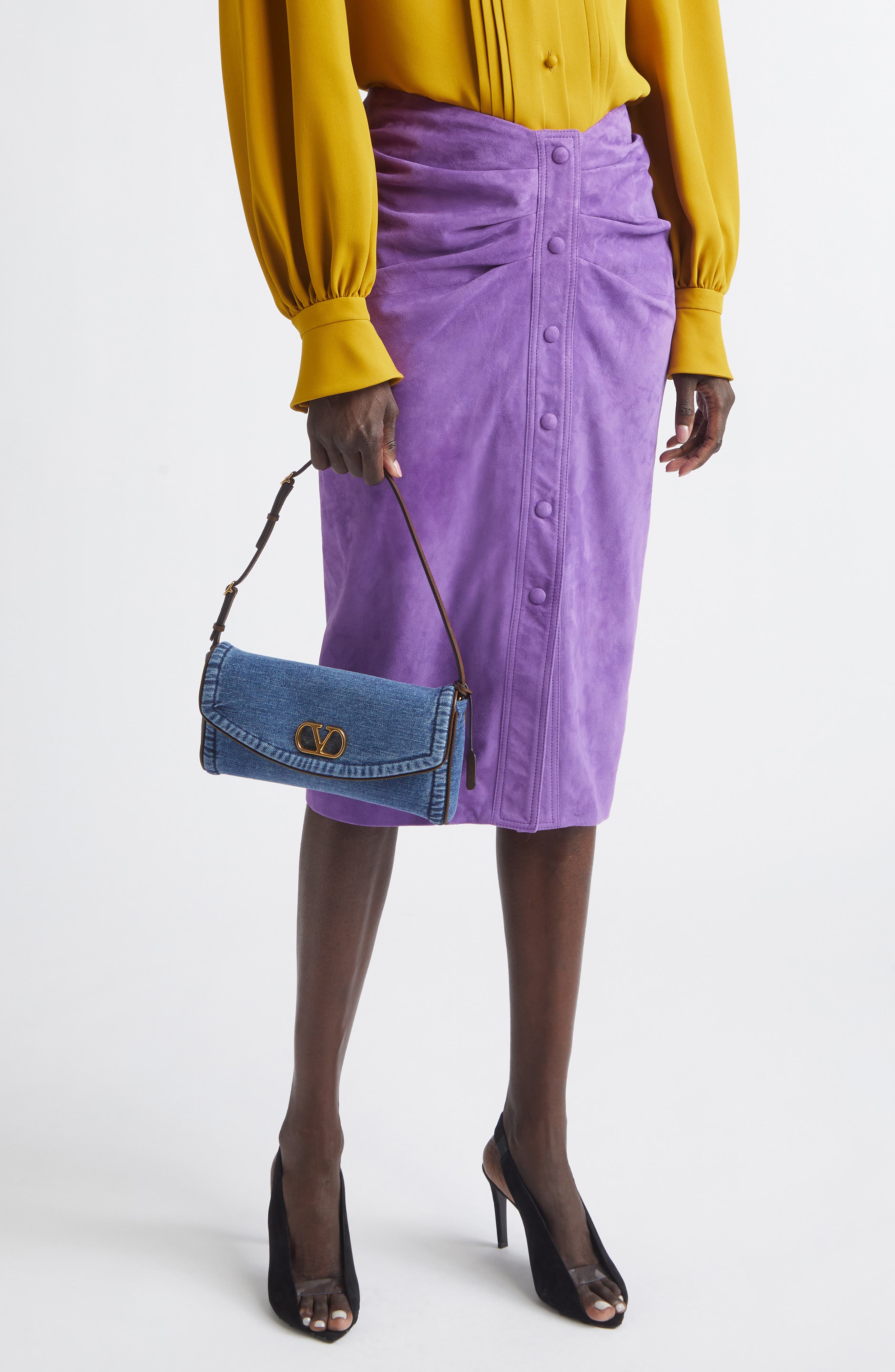 Small DeVain Denim Clutch, Alternate, color, DENIM