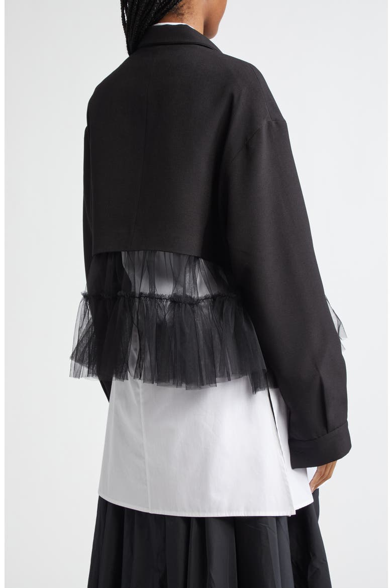 Kiri Tulle Hem Trucker Jacket, Alternate, color, BLACK