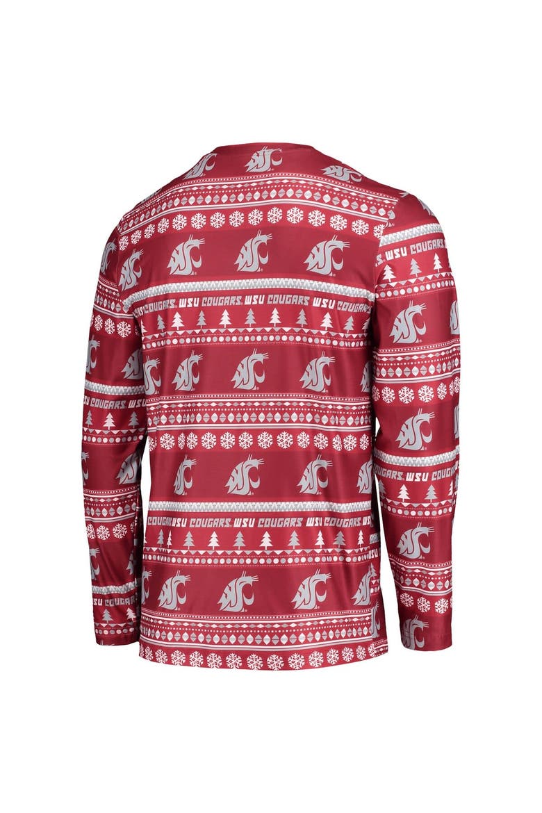 Men's Concepts Sport Crimson Washington State Cougars Ugly Sweater Long Sleeve T-Shirt and Pants Sleep Set, Alternate, color, Crimson