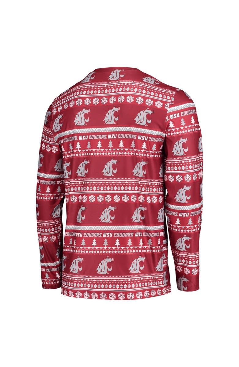 CONCEPTS SPORT Men's Concepts Sport Crimson Washington State Cougars Ugly Sweater Long Sleeve T-Shirt and Pants Sleep Set, Alternate, color, Crimson