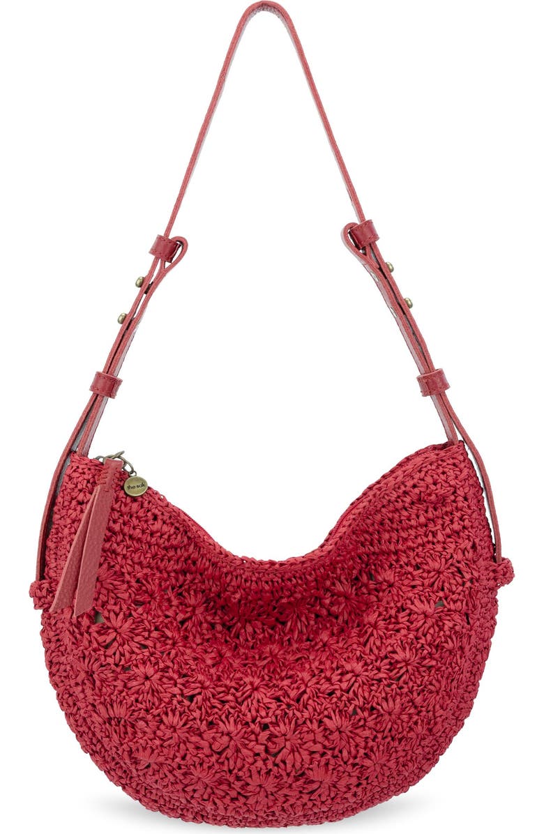 The Sak Tess Shoulder Bag Hand Crochet, Main, color, Scarlet Primrose Straw
