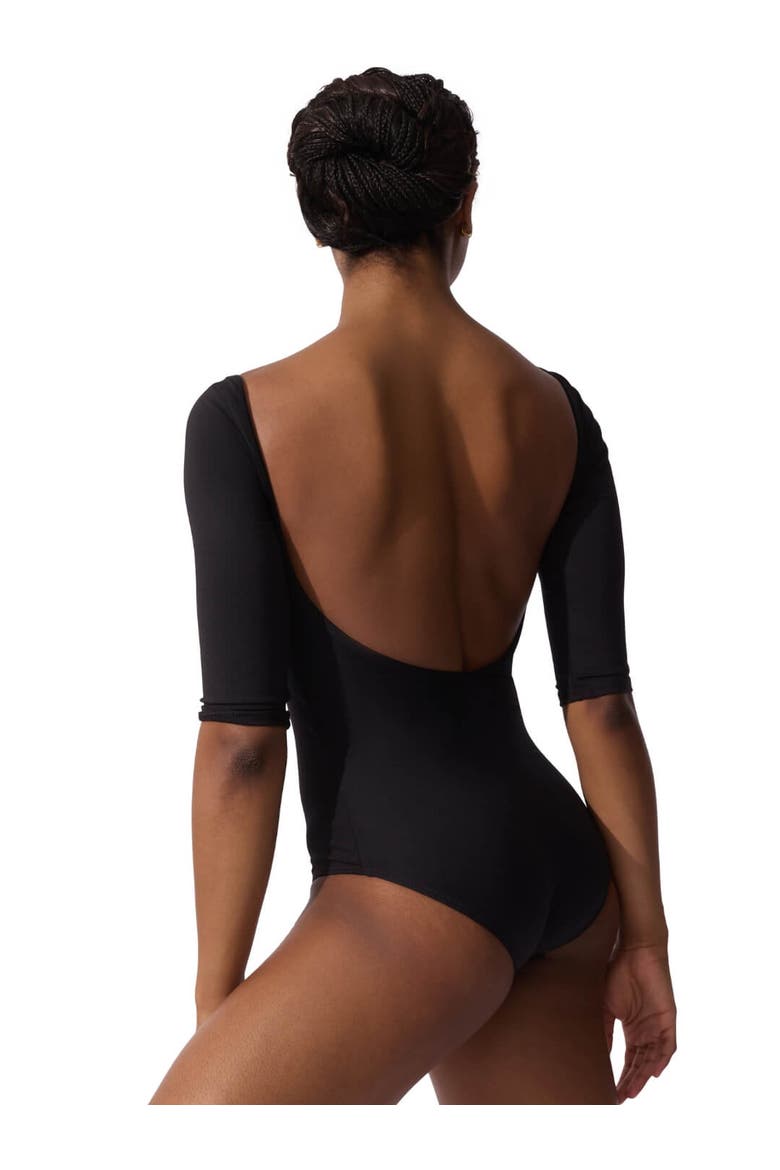 Boatneck 3/4 Sleeve Leotard, Alternate, color, black