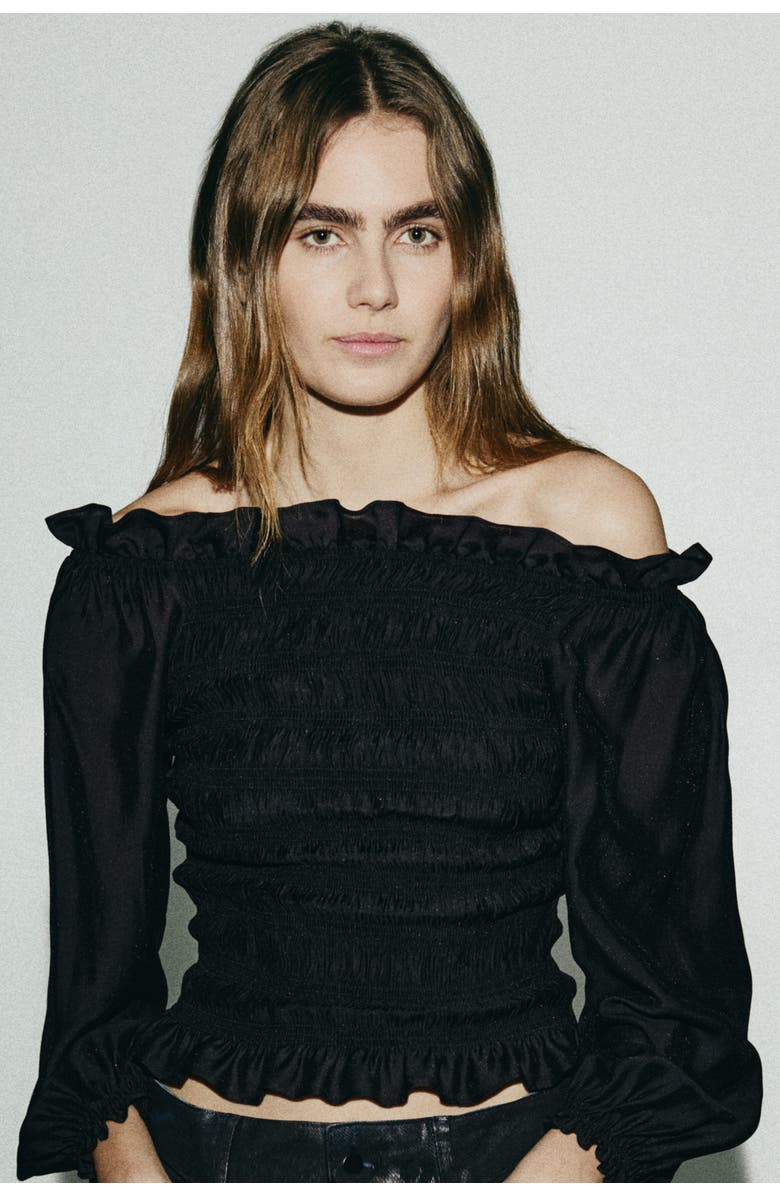 H&M Smocked Off-the Shoulder Blouse, Alternate, color, Black