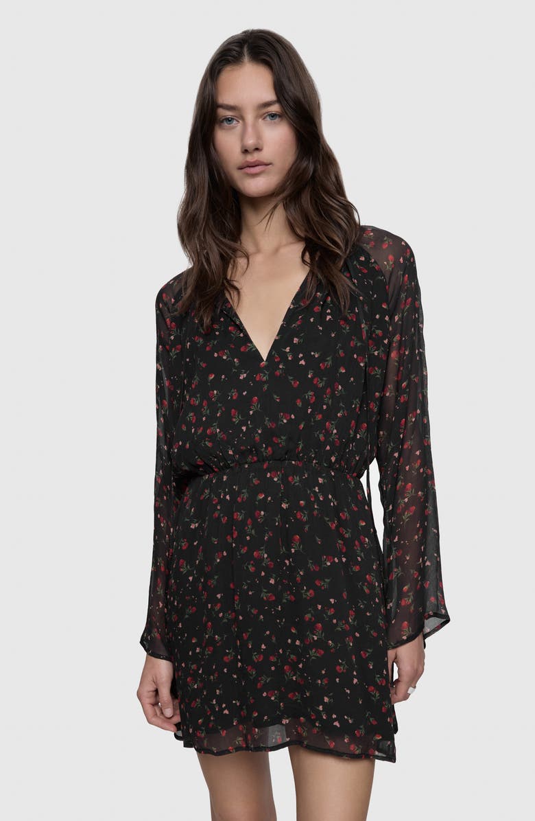 Rebecca Minkoff Tamara Rose Print Long Sleeve Minidress, Alternate, color, 
