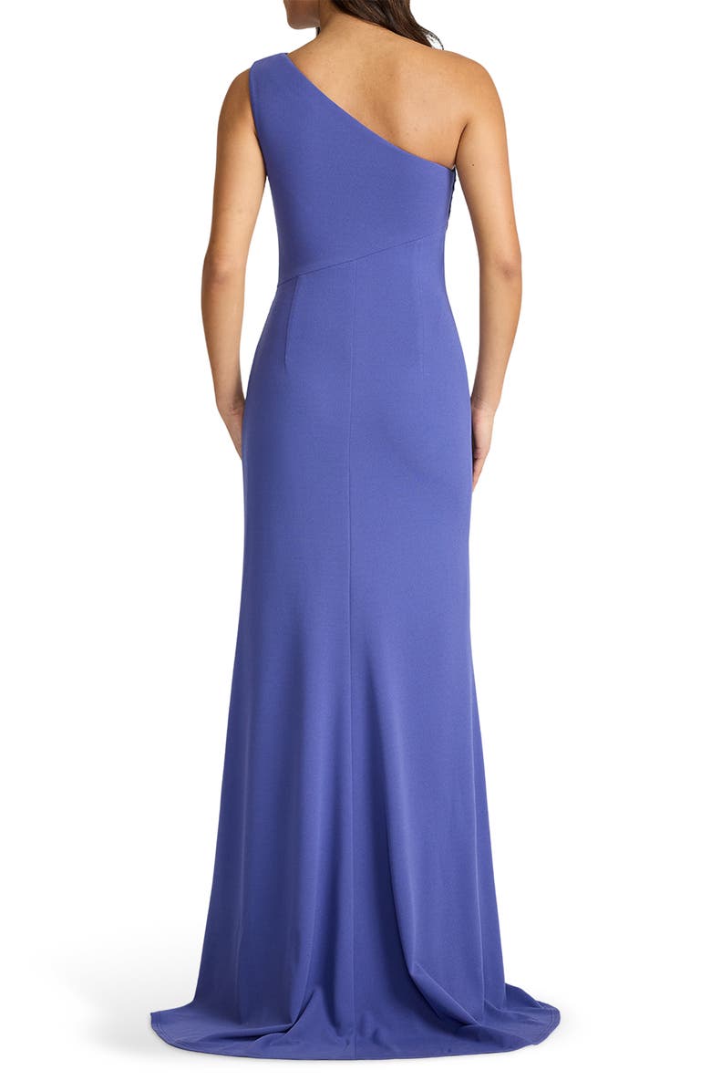 Tadashi Shoji Pleated One-Shoulder Crepe Gown, Alternate, color, Violet