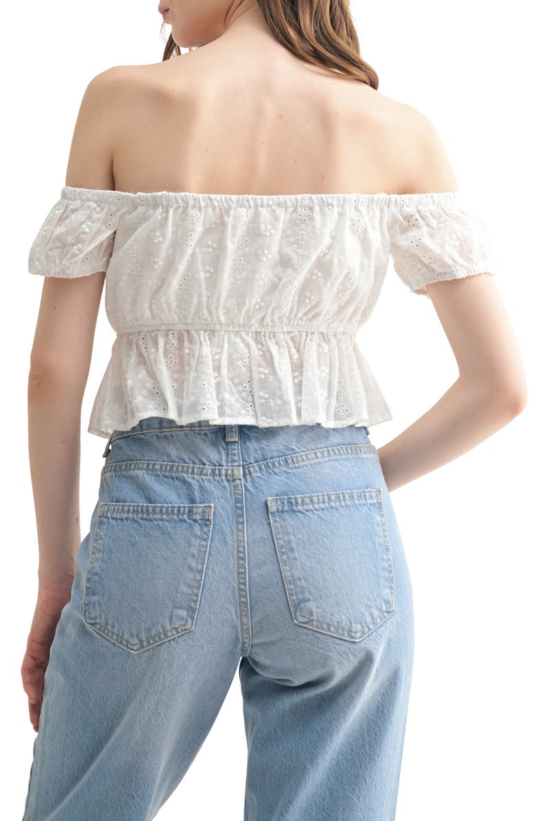 All in Favor Lace Detail Off the Shoulder Crop Top, Alternate, color, Off White