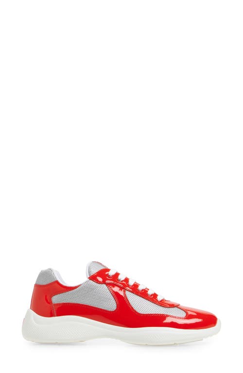 Prada Low Contrasting Panel Sneakers In Mandarino/argento