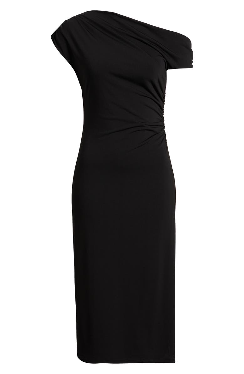 WAYF Tara One-Shoulder Cocktail Midi Dress, Alternate, color, Black