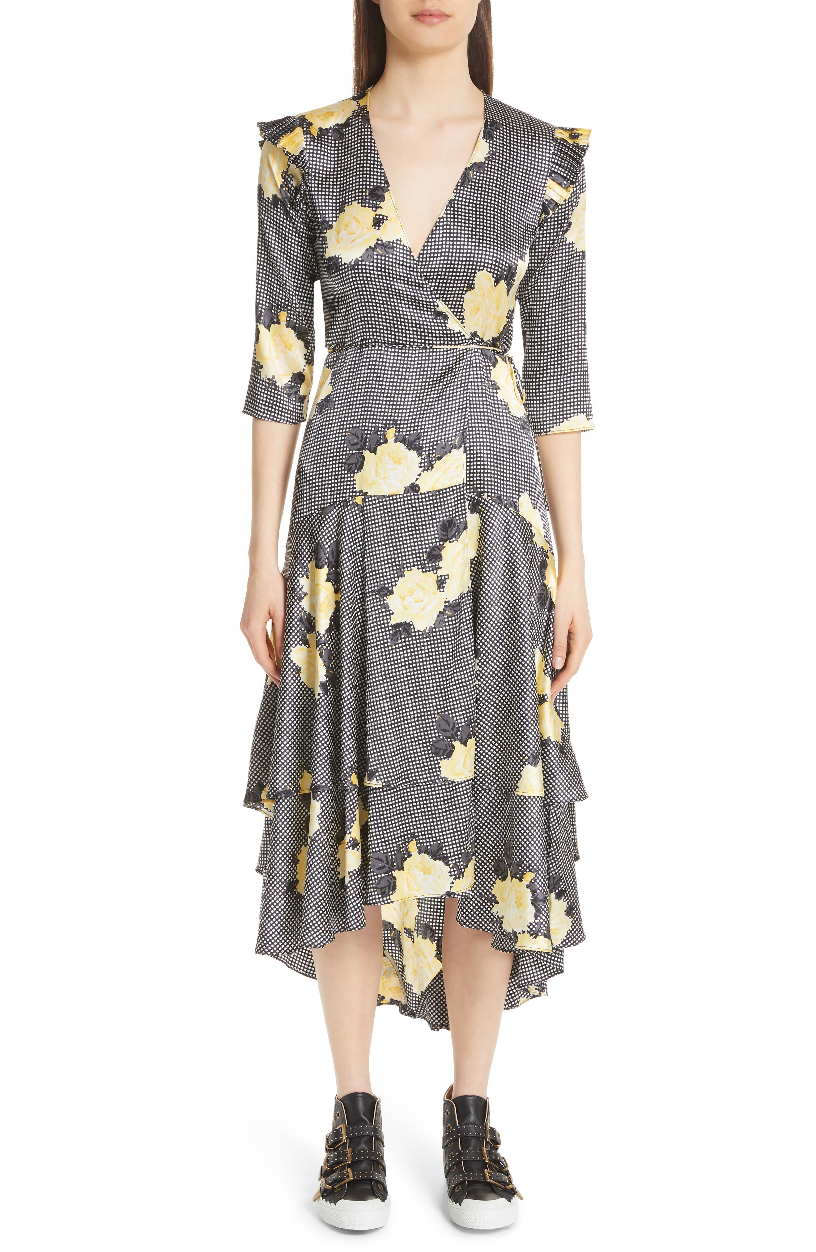 Ganni Calla Floral Silk Wrap Dress (Women) | Nordstrom