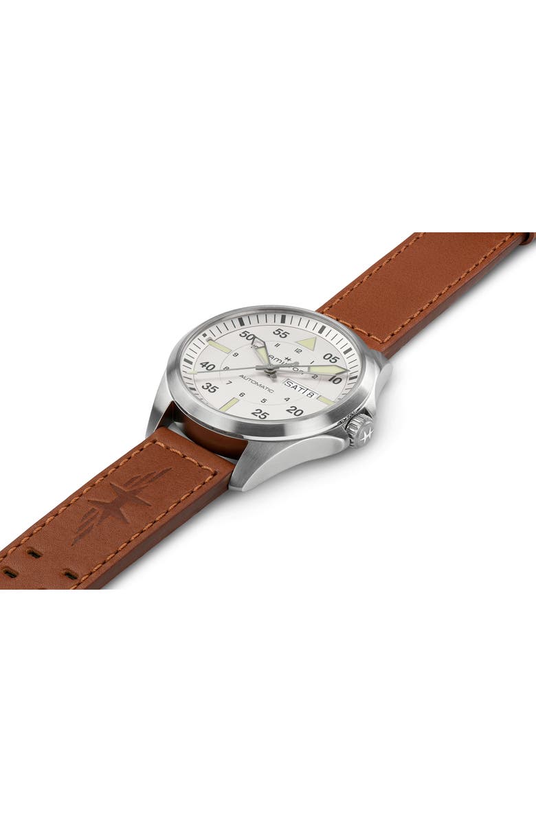 Hamilton Khaki Aviation Pilot Automatic Leather Strap Watch, 20mm, Alternate, color, 