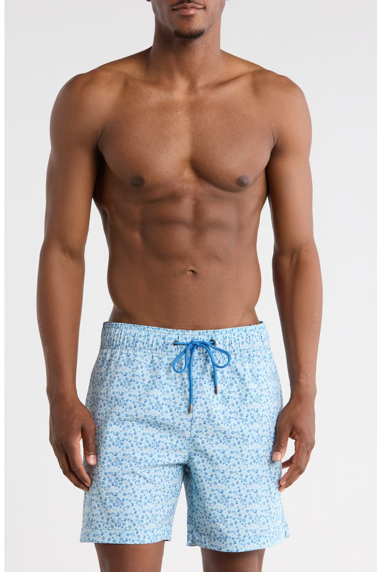 Floral Sea Swim Trunks, Main, color, LIGHT BLUE