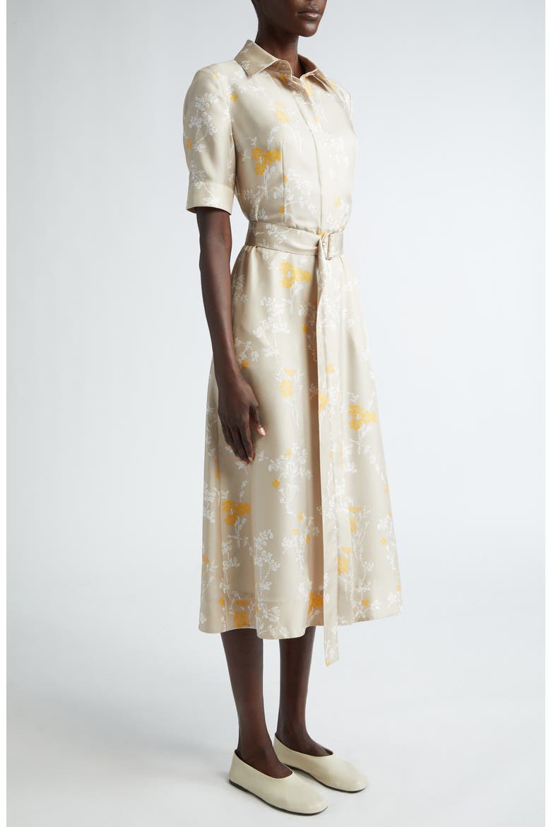 Floral Print Silk Belted Shirtdress, Alternate, color, KHAKI MULTI