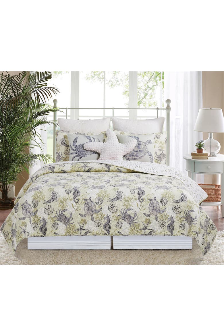 Cannon Beach Coastal Cotton Quilt Set  - Reversible and Machine Washable, Alternate, color, Green