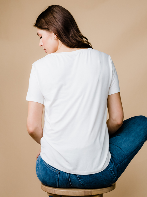 Able Meghan Drapey V-neck Tee In Almond