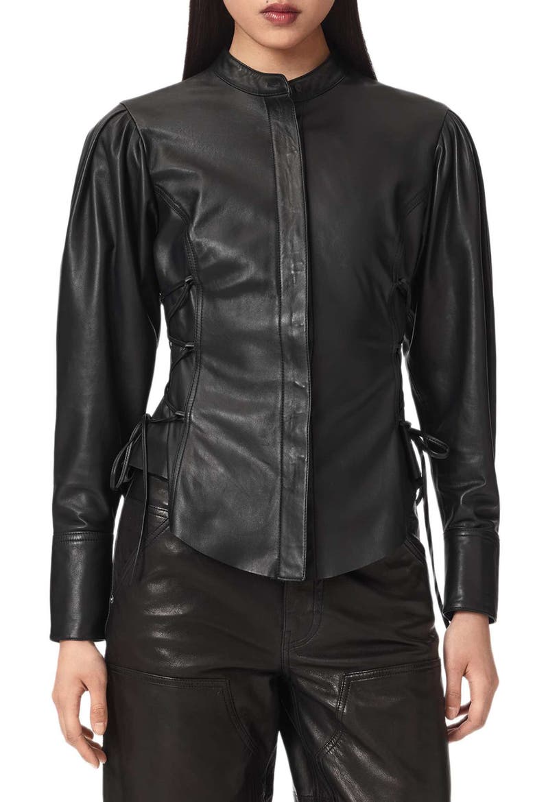Evanna Leather Shirt, Main, color, BLACK