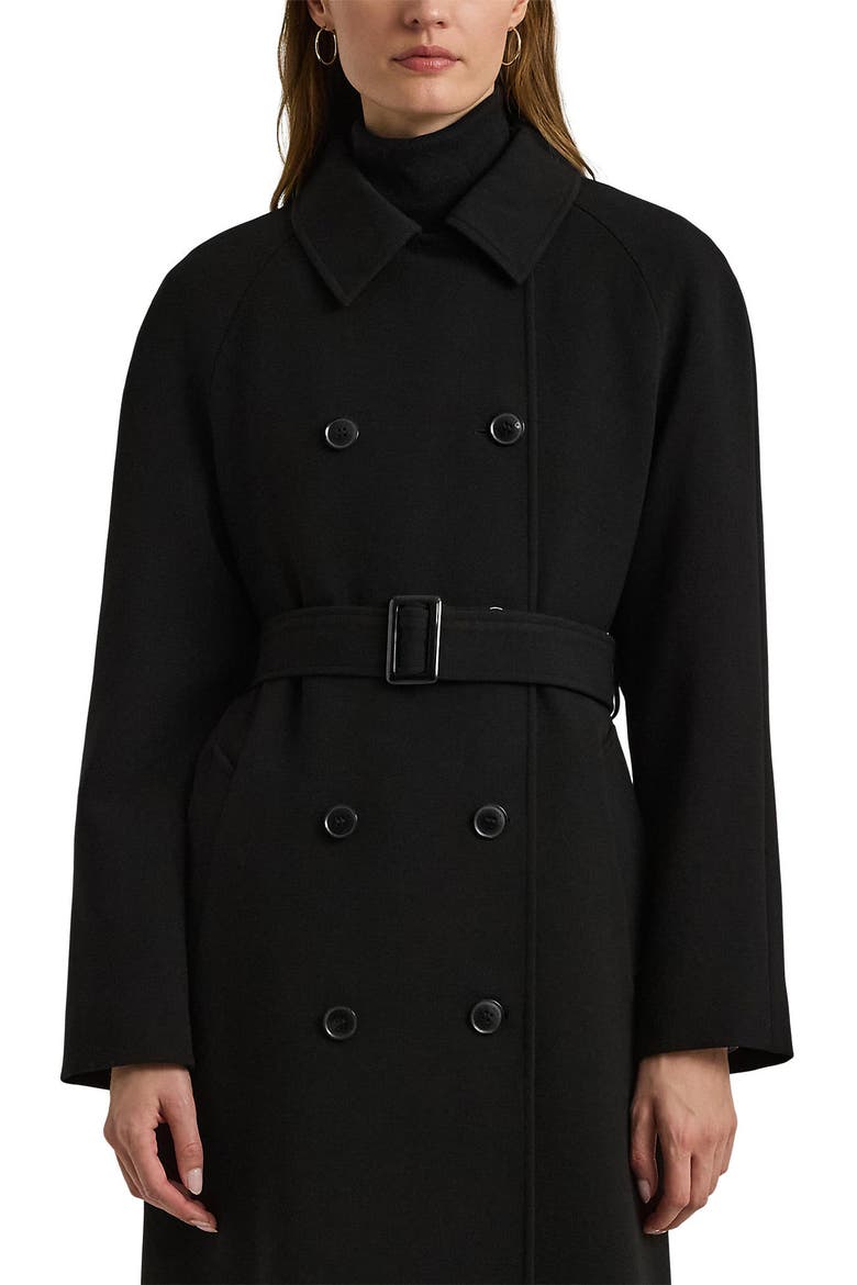 Crepe Belted Coat, Alternate, color, BLACK