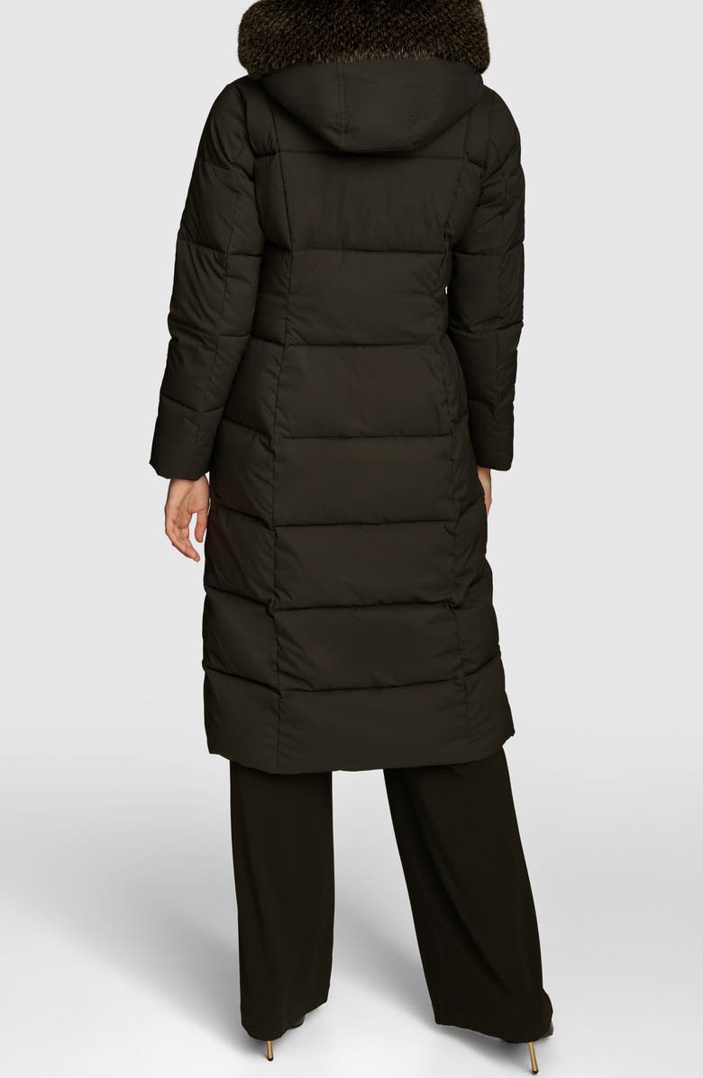 Donna Karan New York Long Hooded Puffer Coat with Faux Fur Trim, Alternate, color, 