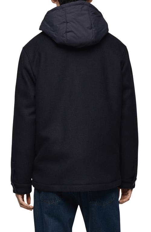 Mango Wool Blend Coat With Removable Hood In Dark Navy