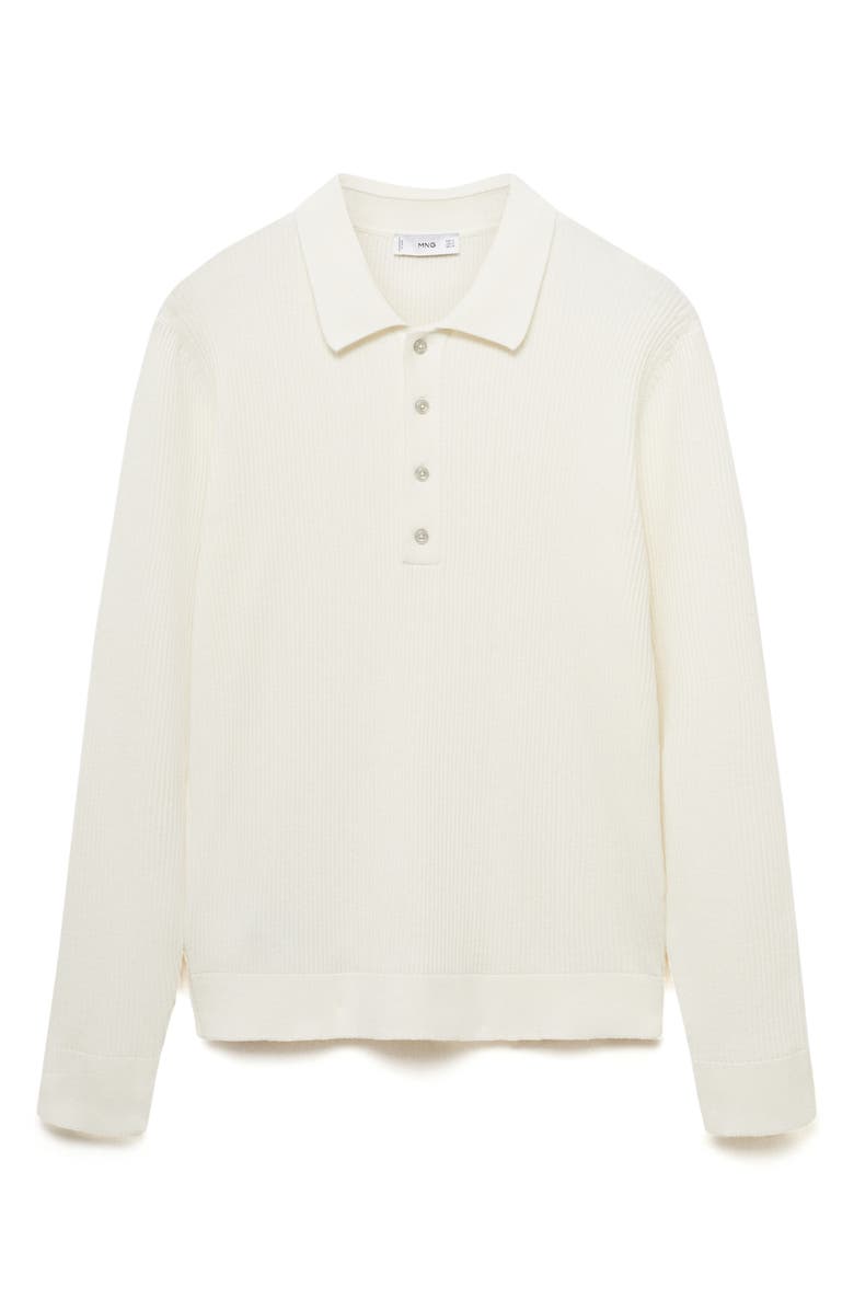 MANGO Rib Long Sleeve Polo, Main, color, Off White